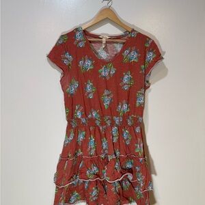 Matilda Jane Rust Floral Ruffle Dress with Teal Accents